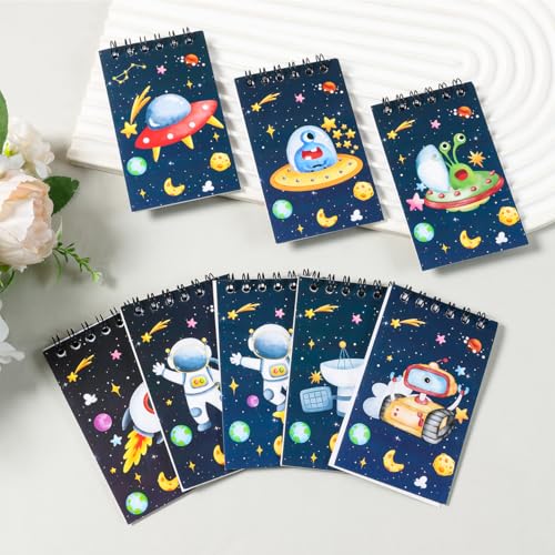8 Pcs Mini Astronaut Spiral Notebooks 3.9 x 2.4 Inch, Mixed Blue Cartoon Space Themed Journal Lined Memo Pad, Portable Coil Notepads for Kids Birthday Holiday Party Student Classroom Gifts Supplies - color: Astronaut