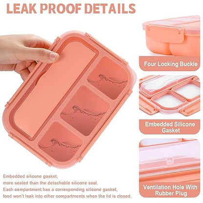Bento Box Adult Lunch Box, Lunch Containers for Kids Girls Boys with 4 Compartments, Lunchable Food Container with Utensils, Sauce Jar, Muffin Liners, 40 Oz/5 Cup, Microwave & Dishwasher Safe, Pink - color: Pink