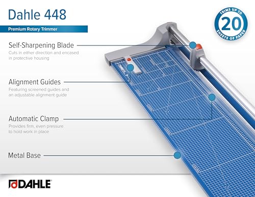 Dahle 448 Premium Rotary Trimmer, 51" Cut Length, 20 Sheet Capacity, Self-Sharpening, Automatic Clamp, German Engineered Paper Cutter - size: 51" Cut Length