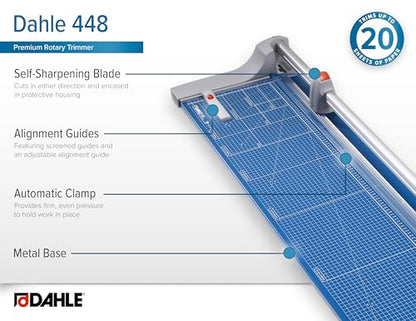 Dahle 448 Premium Rotary Trimmer, 51" Cut Length, 20 Sheet Capacity, Self-Sharpening, Automatic Clamp, German Engineered Paper Cutter - size: 51" Cut Length