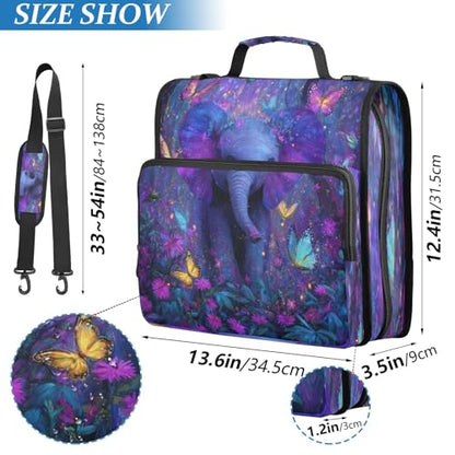 Elephant Butterfly Flowers Purple 3 Ring Zipper Binder 1.5 Inch D-Ring Binder with Zipper Multi-Pockets 500 Sheets Capacity Expanding File Folder Binders Organizer for School Office