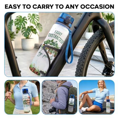Plant Lover Water Bottle 32oz with Motivational Time Marker Easily Distracted by Plants Gift for Women Gardening Houseplant Lover Birthday Mothers Day BPA Free Reusable - color: Garden