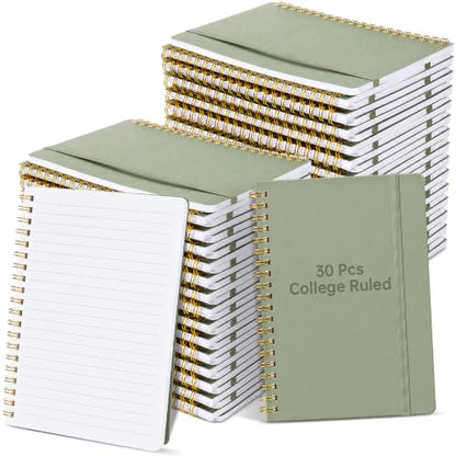 Watersay 30 Pcs Small Spiral Notebooks A6 with Straps, Multicolor 5" x 7" Pocket Notebooks Mini Lined Journals 50 Sheets for Back to School Supplies Students Rewards Office Gifts(Green) - color: Green