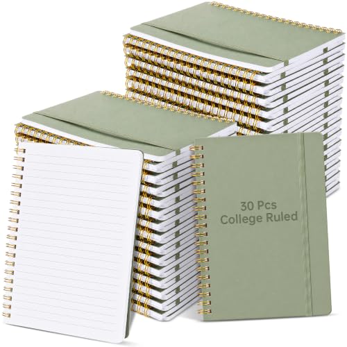 Watersay 30 Pcs Small Spiral Notebooks A6 with Straps, Multicolor 5" x 7" Pocket Notebooks Mini Lined Journals 50 Sheets for Back to School Supplies Students Rewards Office Gifts(Green) - color: Green