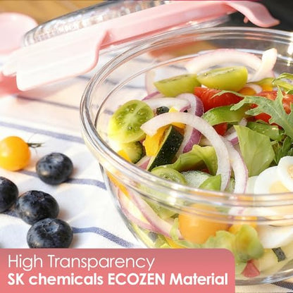 WHALEHOUSE 2-Pack 33 OZ Clear Eco-friendly SK chemicals ECOZEN Salad Container Sets, Portable Plastic Salad Bowls with Lid, Leak-Proof Dressing Container, Bento Lunch Box for Meal Prep & Food Storage - color: Pink-2 Pack