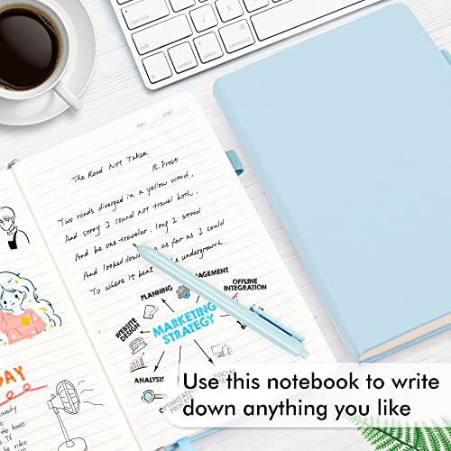 feela 24 Pack Journal Notebook for Work, Business Notebook Bulk Hardcover Lined Writing Journal with Pen Holder for Men Women Note Taking, with 24 Black Pens, 120 GSM, 5.1”x8.3”, A5, Light Blue - color: 24 Pack light blue