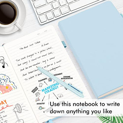 feela 12 Pack Notebooks Journals Bulk, Hardcover Notebook Classic Ruled Lined Journals with Pen Holder for Women Girls School Business Supplies, with 12 Black Pens, 120 GSM, 5.1”x8.3”, A5, Light Blue - color: 12 Pack light blue