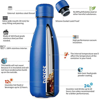 BJPKPK 12oz Insulated Stainless Steel Water Bottles Metal Water Bottle for Travel Keep Cold and Hot,Blue - color: A-Blue, size: 12 Ounces