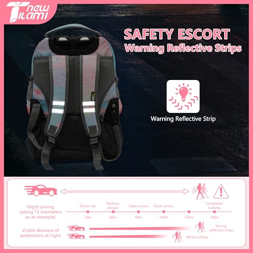 NEW TILAMI 16 Inch Rolling Backpack with Lunch Bag for Kids Adjustable Handle Carry-on Suitcase Wheels for Girls Boys School Travel Camping, Pastel Pink - Blue - color: Pastel Pink - Blue