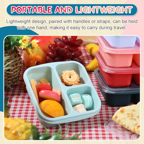 Honeydak 5 Pack Snack Containers 3 Compartment Bento Snack Boxes Divided Meal Prep Containers with Lids Reusable Adults Lunch Food Storage Box for School Work Travel(Melon) - color: Melon