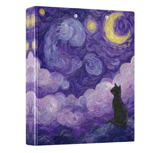 Cat 3 Ring Binder Oil Painting Sky 1.5 inch Binders Three Ring Binders with Clipboard Hold 200 Sheets for Office Supplies - color: Oil Painting Sky Cat