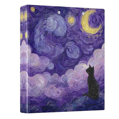 Cat 3 Ring Binder Oil Painting Sky 1.5 inch Binders Three Ring Binders with Clipboard Hold 200 Sheets for Office Supplies - color: Oil Painting Sky Cat
