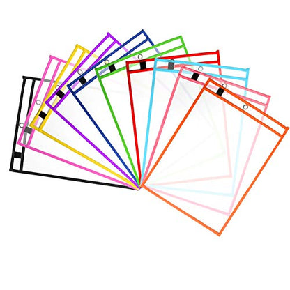 Dry Erase Pockets Sheet Protectors 30 Pack Reusable Oversized 10" x 13" Clear Durable Plastic Sleeves with 12 Pens, 4 Erasers and 2 Rings for Classroom Organization, Teacher and School Supplies