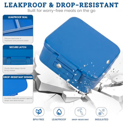 MAISON HUIS Bento Lunch Box with 8oz Soup Thermo, 5-Compartment Leak-Proof Container, Thermo Hot Food Jar and Insulated Lunch Bag, BPA Free,Travel, School (Blue) - color: Blue1