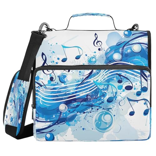 YETTASBIN Musical Note 3-Ring Zipper Binder with Shoulder Strap & Handle - 1.5" Binder Organizer Water-Resistant Expandable File Folder with Multi Pocket for School & Office Supplies