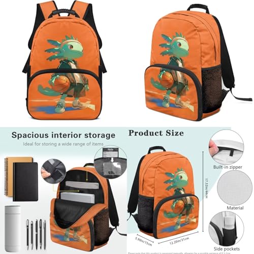 17 Inch Kid's 4PCS Backpack Set, Back to School Essentials | Insulated lunch box, water bottle pouch, pencil case, lightweight, padded shoulder straps, for elementary, middle school - color: Basketball Axolotl