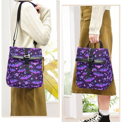 MNSRUU Insulated Lunch Bag Women Men Aldults, Purple Bat Gothic Portable Reusable Thermal Meal Lunch Tote Cooler Bag Organizer, Adjustable Shoulder Strap, Handle - color: Skulls 218