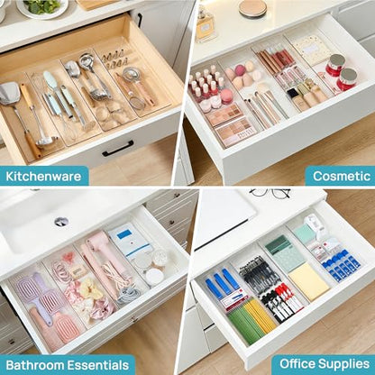 Vtopmart 4 Pack 15" X 6" Kitchen Drawer Organizers, Clear Plastic Drawer Organizer Tray, Storage Bins for Flatware, Silverware, Utensil, Cutlery