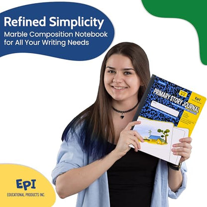 48 Pack - EPI Primary Ruled Composition Notebook Black - 200 Pages (100 Sheets), 9-3/4 x 7-½ - Classroom Back to School Supplies, Heavy Duty, Durable Hardcover Office Notebooks, Sewn - size: Pack of 48, style: Primary Ruled