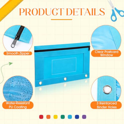 Zhehao 100 Pcs Zipper Binder Pencil Pouches:3 Ring Binder Pencil Pouches with Window Bulk Clear Pen Bags Case for Office School Classroom Supplies(Novel Color,Single Layer) - color: Novel Color, style: Single Layer