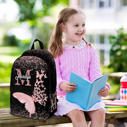 MyPupSocks Custom Backpack for Girls, Personalized Girls Backpack Butterfly Casual Schoolbag Monogram with Initial Name for Kids Customized Kids Bookbag for Back to School - color: Multi 00-1