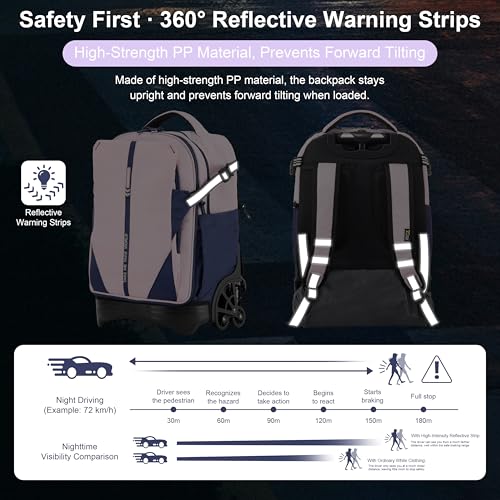 NEW TILAMI 18 Inch Expandable Rolling Backpack with 6-Wheel Stair Climbing, Waterproof Wheeled School Bag with 15.6" Laptop Sleeve for Boys Girls, Carry-on Luggage 98cm Dual-Height Handle - Purple - color: Purple