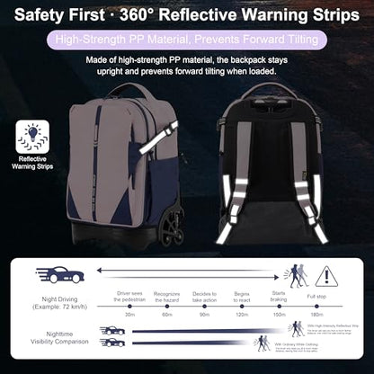 NEW TILAMI 18 Inch Expandable Rolling Backpack with 6-Wheel Stair Climbing, Waterproof Wheeled School Bag with 15.6" Laptop Sleeve for Boys Girls, Carry-on Luggage 98cm Dual-Height Handle - Purple - color: Purple