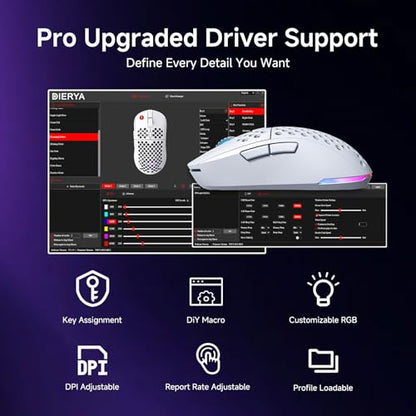 DIERYA M1 Wireless Gaming Mouse, 24000DPI, 180Hrs Battery, 16.8M RGB, 6 Programmable Buttons, Lightweight, Tri-Mode (2.4G/BT5.2/USB-C) for PC/Mac/Laptop - White - color: White