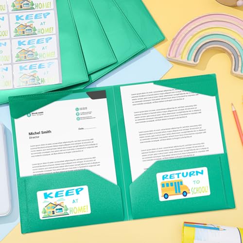 Henoyso 24 Pack Take Home Folders with 2 Pockets and Tabs, Plastic Classroom Communication Homework Folder School-to-Home with Clear Front Pocket for Students Parent Teacher Connector (Green) - color: Green