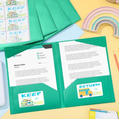 Henoyso 24 Pack Take Home Folders with 2 Pockets and Tabs, Plastic Classroom Communication Homework Folder School-to-Home with Clear Front Pocket for Students Parent Teacher Connector (Green) - color: Green