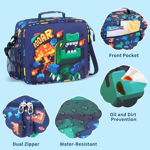 rockpapa Kids Lunch Box Set with 14oz Insulated Water Bottle & Lunch Bag, Leakproof 5.5 Cups Bento Box for School & Children, BPA-Free, Microwave Safe for Boys Girls (Blue Dinosaur) - color: Blue Dinosaur