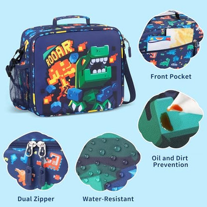 rockpapa Kids Lunch Box Set with 14oz Insulated Water Bottle & Lunch Bag, Leakproof 5.5 Cups Bento Box for School & Children, BPA-Free, Microwave Safe for Boys Girls (Blue Dinosaur) - color: Blue Dinosaur