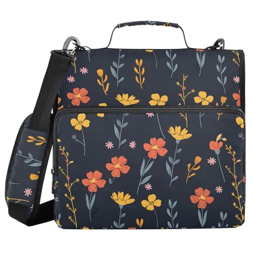 3 Ring Zipper Binder Yellow Orange Wildflowers Binders Bag with Shoulder Strap 500 Sheets Paper Organizer Trapper Keeper Documents Storage File Folder for School Office - color: A1351