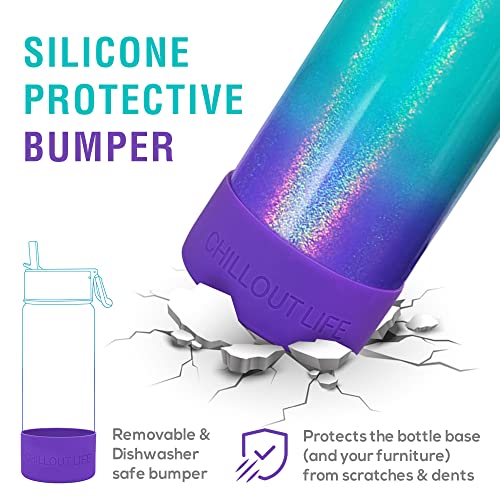 CHILLOUT LIFE 22oz Insulated Stainless Steel Water Bottle with Leak Proof Straw Lid & 144 Stickers - color: Mermaid Sparkle, style: 22 oz