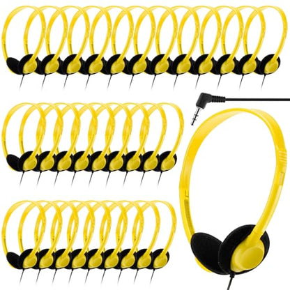 Yunsailing 30 Pack Bulk Headphones Set Over Ear Headphones with Adjustable Headband 3.5mm Plug Headsets Earphones for Learning Program, Computer Lab, Library, Testing & Multimedia Use (Yellow) - color: Light Yellow