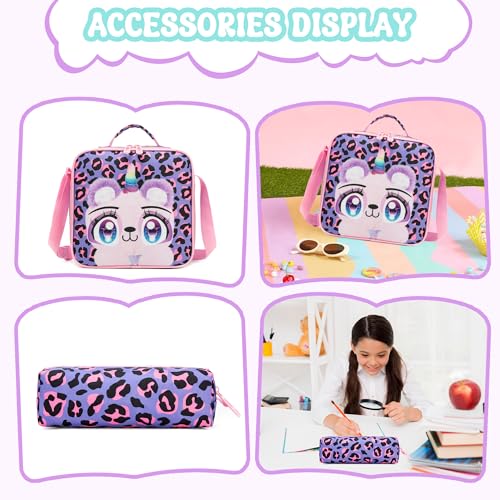 Meetbelify Rolling Backpack for Girls Backpack with Wheels for Elementary Student Kids School Bag with Lunch Box Pencil Case for Girls Ages 6-8 Years Old - color: Purple