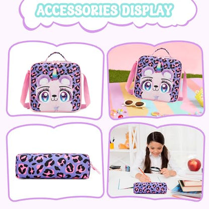 Meetbelify Rolling Backpack for Girls Backpack with Wheels for Elementary Student Kids School Bag with Lunch Box Pencil Case for Girls Ages 6-8 Years Old - color: Purple