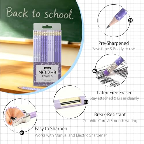 ECOTREE Pencils #2 Pre-Sharpened Pencils for Kids Number 2 Pencil with Erasers for School, Writing, 24 Count - color: Purple, style: 24 COUNT