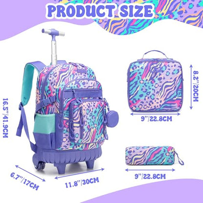 Rolling Backpacks for Kids Backpack for Girls with Lunch Bag Pencil Case 16.5" Kids Backpack with Wheels Roller Backpacks for Girls - color: Lanzitiaowen