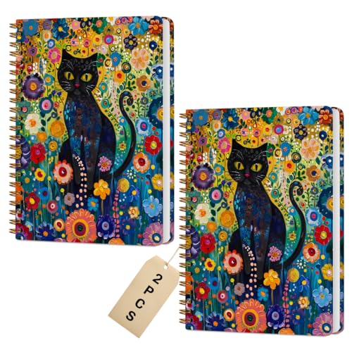 2 Packs Cat Spiral Notebook Aesthetic College Ruled Journaling Notebooks Cat Themed Gifts for Women Teacher Educator Cute Hardcover Notebook Journals for Writing Classroom Office Home Supplies