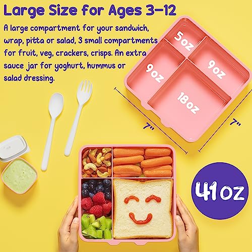 Fimibuke Kids Bento Lunch Box with 4 Compartments, Insulated lunch Bag, Stainless Steel Insulated Water Bottle, Ice Pack & Utensils Set, Birthday Gifts for Ages 3-12 Back to School Toddler Girls Boys - color: A10. Rainbow