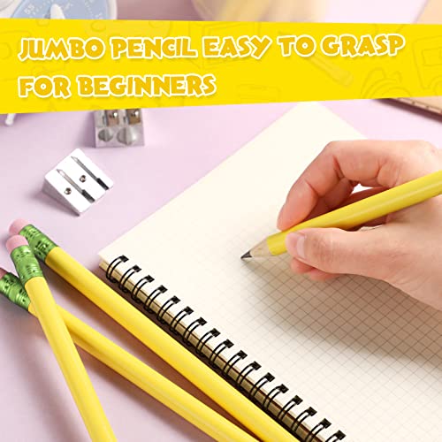 Fainne 48 Pcs Fat Pencils Jumbo Big Thick Large Pencils and 3 Pieces Sharpeners for Kids Beginners Preschoolers Kindergarten School Office Supplies(Yellow+Green,Triangle) - color: Pink,Yellow, style: Triangle