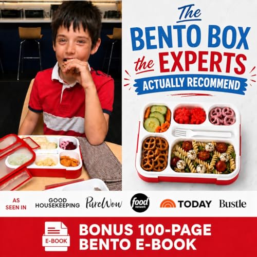 kinsho Bento Box Kids Lunch-Box, Snack Containers for Toddler Daycare, Leakproof School Bentobox 6 Compartment Container for Boys Girls Adults Lunches, Utensils, Red - color: Red