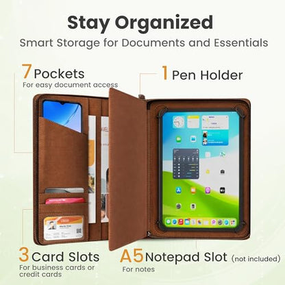 KHOMO Universal Padfolio Case – Tablet Portfolio Organizer with Notepad Holder – Compatible with iPad 10th/11th Gen, iPad Pro 11, iPad 7/8/9 (10.2", 10.9", 9.7") - color: Brown