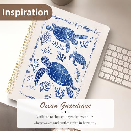 Cute Spiral Notebook journal A4 Aesthetic Pretty Design for Women Girls Kawaii with Pocket, 8.5 x 11 inch, Graph, Turtle - color: Save Turtle, style: Graph