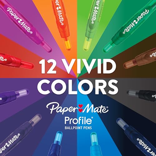 Paper Mate Profile Retractable Ballpoint Pens, Bold Point (1.4mm), Blue Ink, 12 Count - Writing, Office, Teacher Supplies - color: Blue, size: 12 Count (Pack of 1)