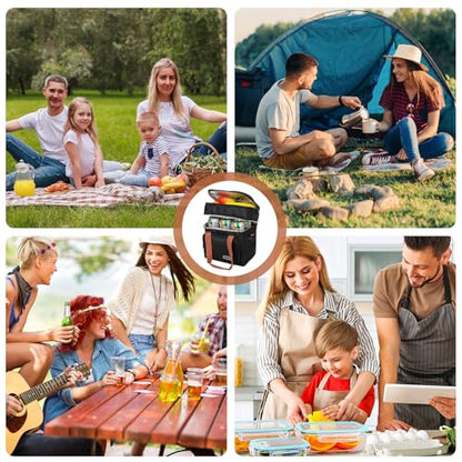 Men's and Women's Lunch Box - Double layer Insulated Lunch Bag, Insulated Inner Lining, Portable Cooler for Work, Travel, or Picnicking, Black