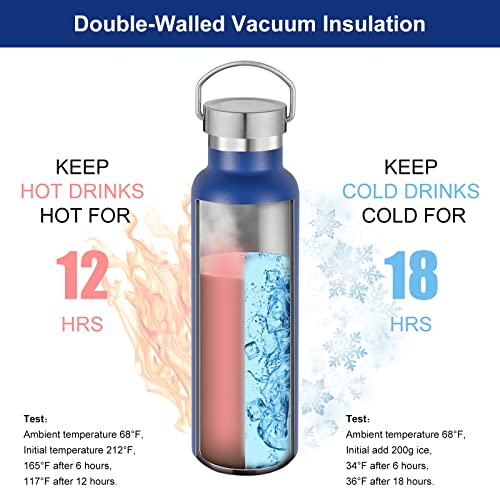 Neihepal 20 oz Insulated Water Bottles Bulk 4 Pack,Stainless Steel Double Wall Sport Bottle with Lid of Handle,Metal Reusable Thermoses Flask with Cup Cap for School,Hikers,Gift (Navy,Set of 4) - color: Navy