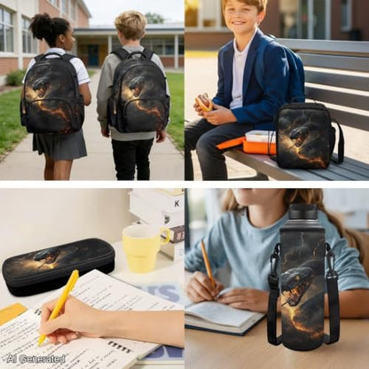 Black Snake Backpack for Kids Girls Boys Backpack with Lunch Box Water Bottle Carrier and Cute Pencil Case 4PCS Set Bookbag with Front Pocket for School 17 inch Large School Bag Graduation - color: Black Snake