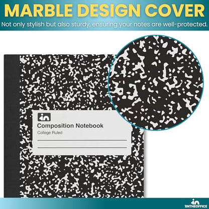 1InTheOffice College Ruled Composition Notebook, Marbled Composition Notebook, 9.75" x 7.5", Black Marble Cover, 100 Sheets/Pack, 12 Pack